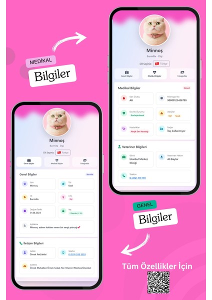 Kediler Için Akıllı Künye, Nfc Dijital Isimlik Ve Tasma Künyesi Qr Kod Künye Paslanmaz Çelik Pembe İsimli Kedi Tasması, Kedi İsimlik fırsatları
