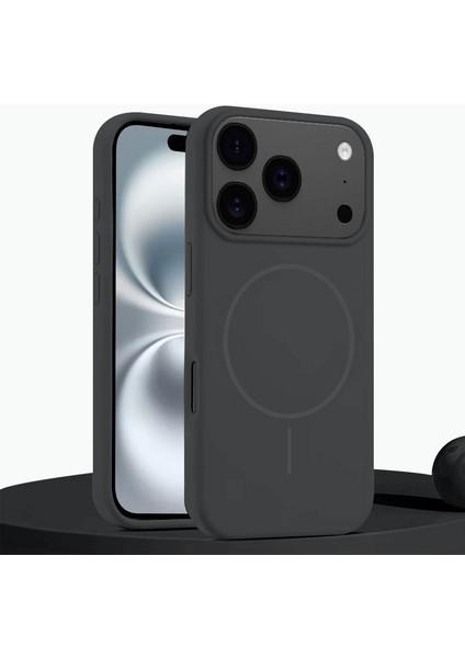 Apple iPhone 17 Pro Max Uyumlu Kılıf Zebana Liquid Soft Silikon Kılıf (Kablosuz Şarj Destekli) Gri