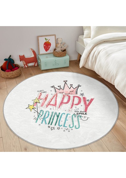Happy Princess Yuvarlak Çocuk Halısı – Kaymaz Tabanlı, Makinede Yıkanabilir indirimleri