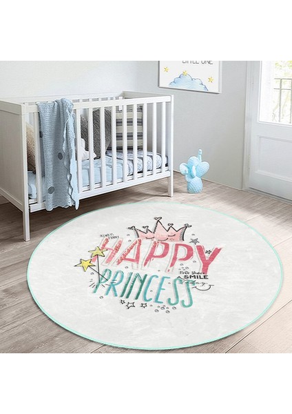 Happy Princess Yuvarlak Çocuk Halısı – Kaymaz Tabanlı, Makinede Yıkanabilir