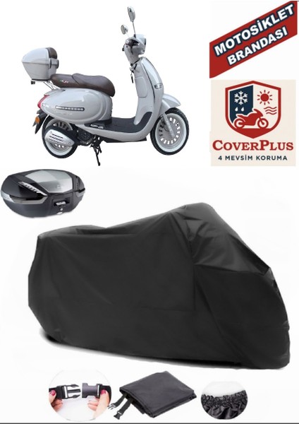 Arora Ar 50 Cappuccino Branda Siyah Arka Çanta Uyumlu(Topcase) Motosiket Brandası Motor Örtüsü Çadır Su Geçirmez Motosiklet Kılıfı Motor Brandası,lastikli,taşıma Torbalı