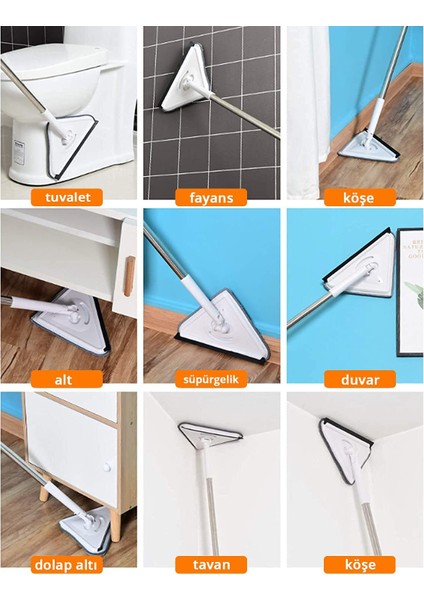 Üçgen Mop Cam Duvar Tavan Fayans Parke Temizleyici Mop (4764) fırsatları