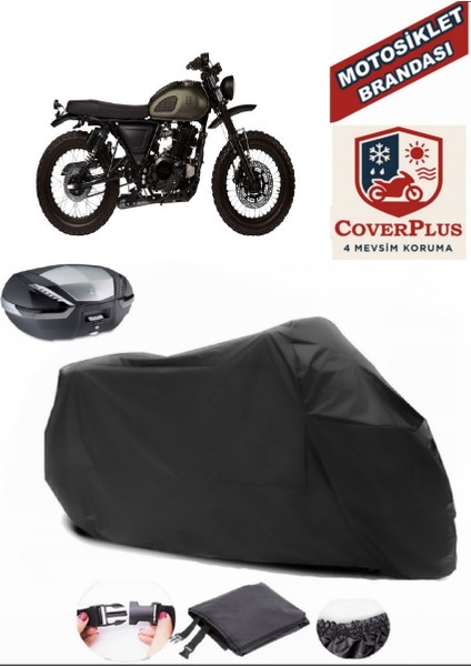 Mutt Sabbath 125 Branda Siyah Arka Çanta Uyumlu(Topcase) Motosiket Brandası Motor Örtüsü Çadır Su Geçirmez Motosiklet Kılıfı Motor Brandası,lastikli,taşıma Torbalı