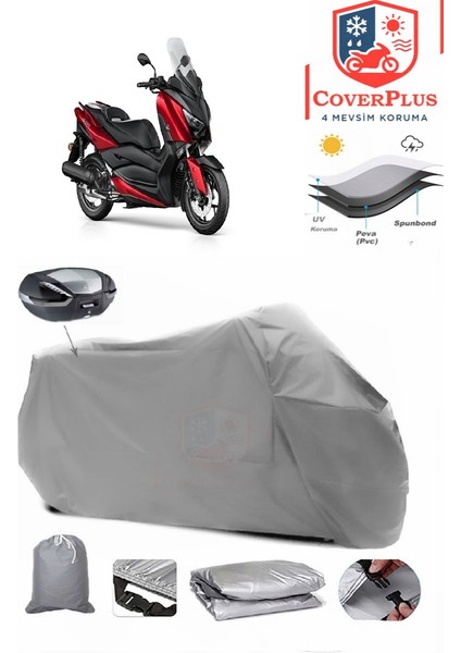 Yamaha X-Max 125 Abs Branda Gri Arka Çanta Uyumlu(Topcase) Motosiket Brandası Motor Örtüsü Çadır Su Geçirmez Motosiklet Kılıfı Motor Brandası,lastikli,taşıma Torbalı
