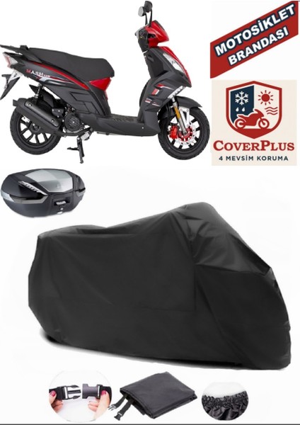 Mondial 125 Mash Branda Siyah Arka Çanta Uyumlu(Topcase) Motosiket Brandası Motor Örtüsü Çadır Su Geçirmez Motosiklet Kılıfı Motor Brandası,lastikli,taşıma Torbalı