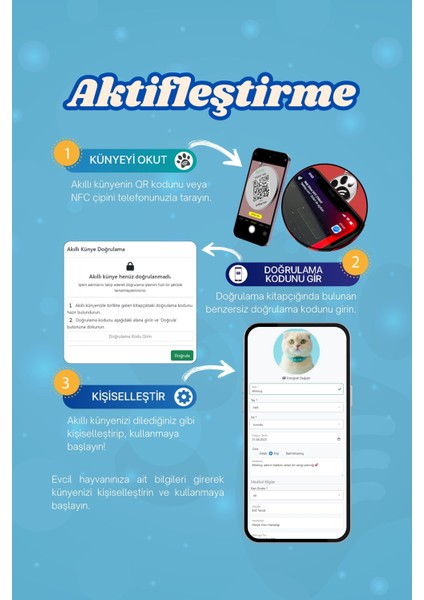 Kediler Için Akıllı Künye, Nfc Dijital Isimlik Ve Tasma Künyesi Qr Kod Künye Paslanmaz Çelik Mavi İsimli Kedi Tasması, Kedi İsimlik