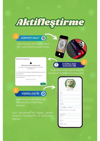 Kediler Için Akıllı Künye, Nfc Dijital Isimlik Ve Tasma Künyesi Qr Kod Künye Paslanmaz Çelik Yeşil İsimli Kedi Tasması, Kedi İsimlik