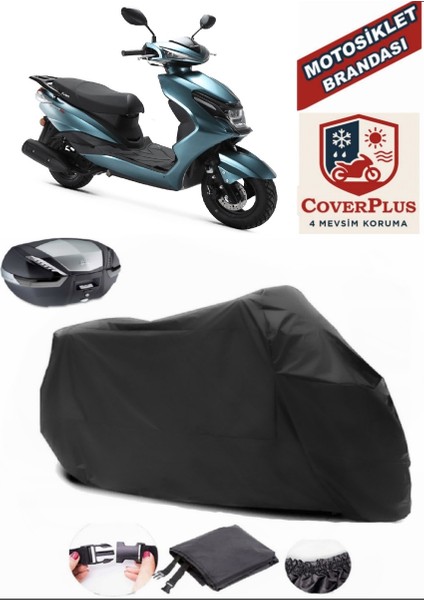 Kuba Space 50 Pro Branda Siyah Arka Çanta Uyumlu(Topcase) Motosiket Brandası Motor Örtüsü Çadır Su Geçirmez Motosiklet Kılıfı Motor Brandası,lastikli,taşıma Torbalı
