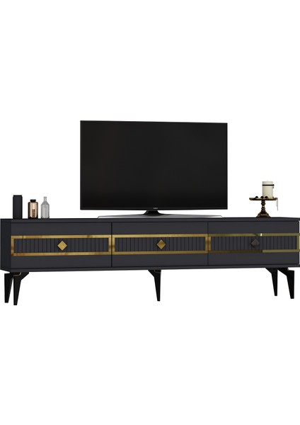 Norra 180 cm Tv Sehpası (Alt Modül) Antrasit-Altın modelleri