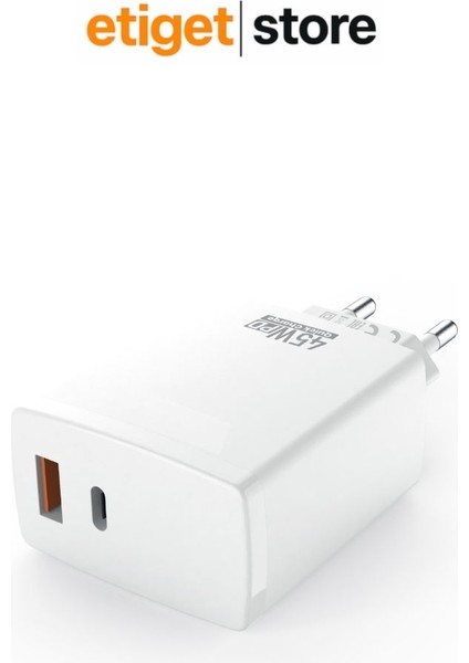 45W Hızlı Şarj Adaptörü – 2'si 1 Arada Başlık | USB & Pd 3.0 Type-C Destekli fiyatları