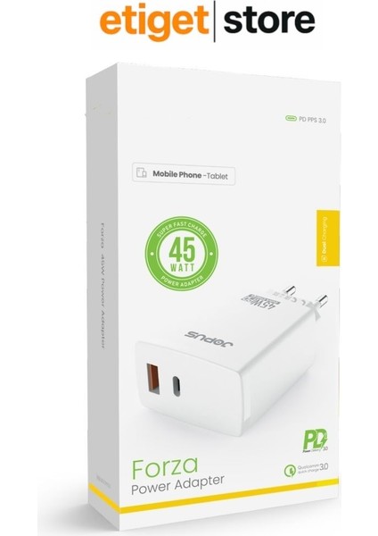 45W Hızlı Şarj Adaptörü – 2'si 1 Arada Başlık | USB & Pd 3.0 Type-C Destekli modelleri