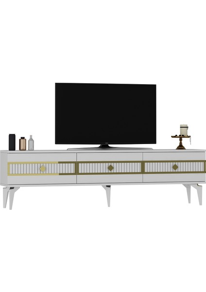Norra 180 cm Tv Sehpası (Alt Modül) Beyaz-Altın modelleri