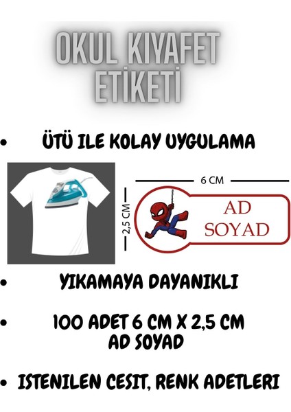 Isme Özel Ütü ile Yapışan Okul Kıyafeti Etiketi 100 Adet