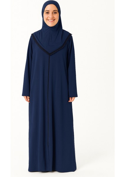 Kendinden Örtülü Fermuarlı Namaz Elbisesi – Lacivert
