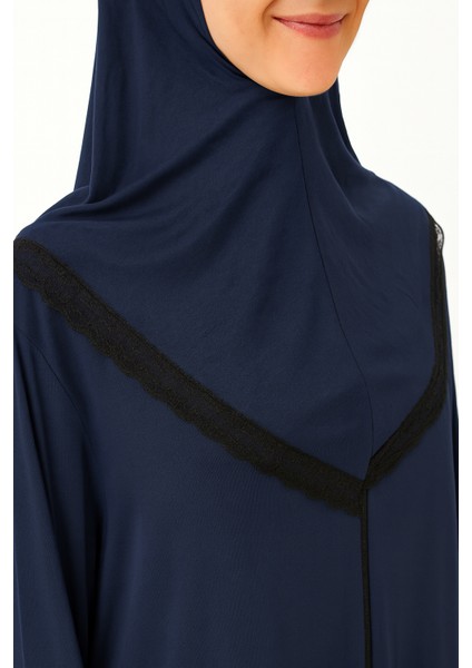 Kendinden Örtülü Fermuarlı Namaz Elbisesi – Lacivert fiyatları