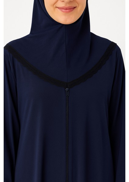 Kendinden Örtülü Fermuarlı Namaz Elbisesi – Lacivert fırsatları