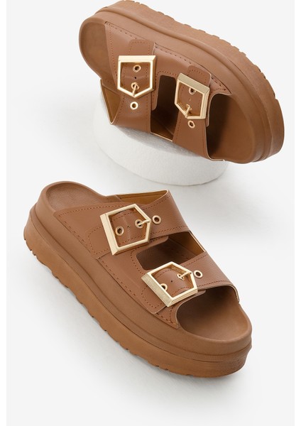 Kadın Taba Yüksek Poli Taban Çift Bantlı Tokalı Terlik