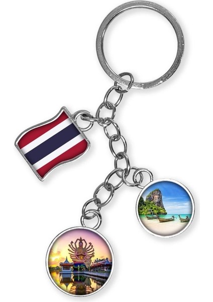 Tayland Üçlü Epoksi Metal Çift Taraflı Damla Anahtarlık Thailand