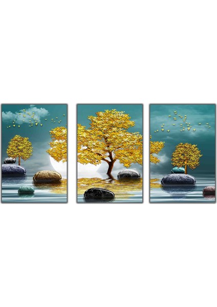 Dekoratif Manzara Sarı Ağaçlar Kanvas Tablo