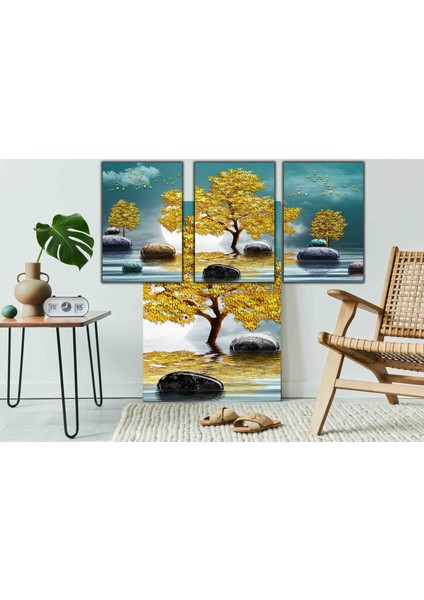 Dekoratif Manzara Sarı Ağaçlar Kanvas Tablo indirimleri
