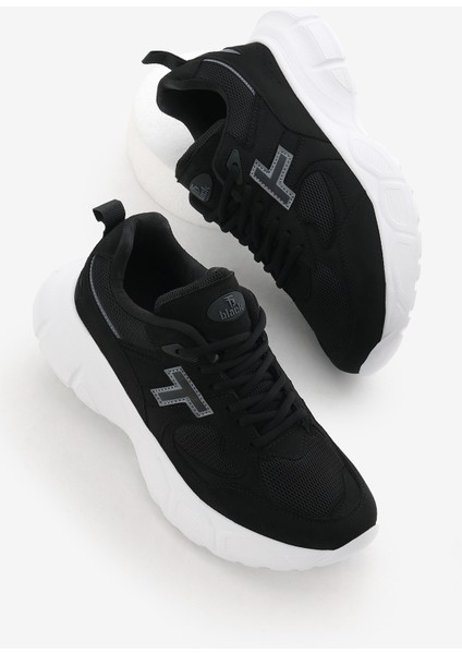 Unisex Siyah Beyaz Yüksek Faylon Taban Nefes Alabilen Kumaş Bağcıklı Spor Ayakkabı