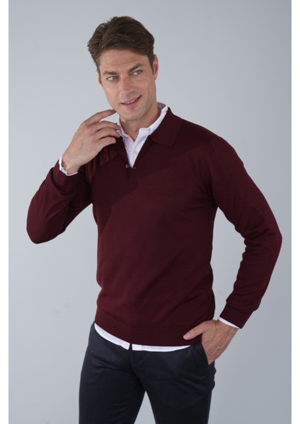 Tr 24201 Düğmeli Polo Yaka Triko Bordo TR24K24201_D25