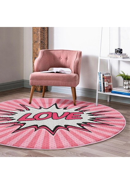 Pop Art Love Desenli Kaymaz Tabanlı Yuvarlak Halı fiyatları