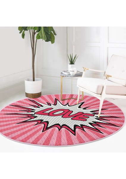 Pop Art Love Desenli Kaymaz Tabanlı Yuvarlak Halı indirimleri