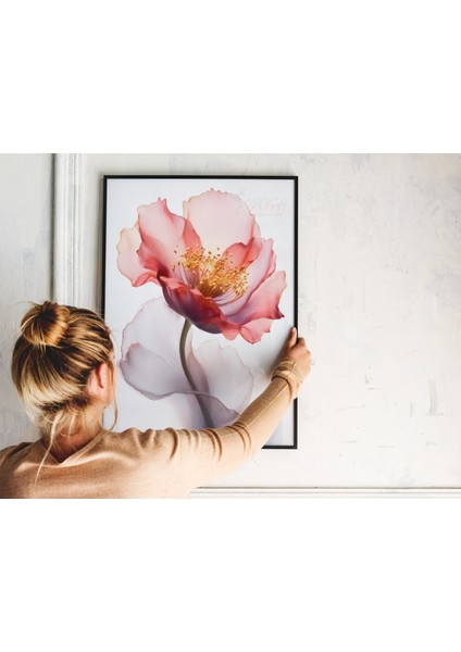 Çerçevesiz Poster Kırmızı Yaprak Çiçek Temalı, Dijital Baskı Çiçek Poster, Ofis, Salon Dekorasyon Poster