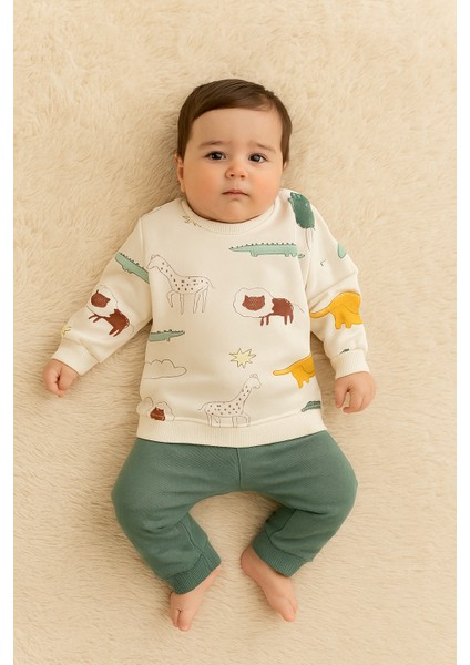 Erkek Bebek Animals Desen Mevsimik Alt & Üst Takım 6-9 Ay