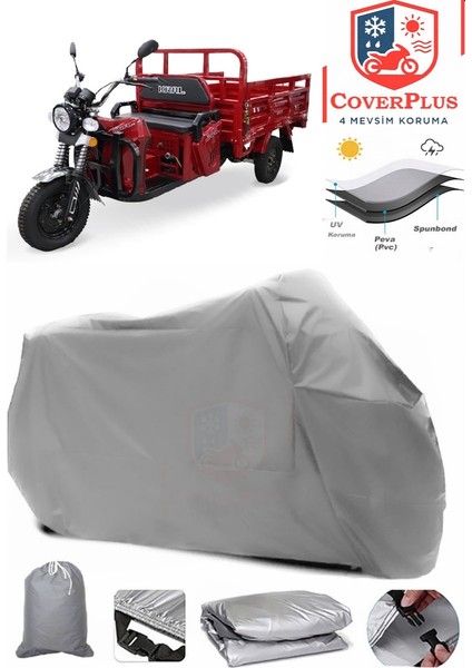 Kral Motor KR250-K Titus-3 Branda Gri Motosiket Brandası Motor Örtüsü Çadır Su Geçirmez Motosiklet Kılıfı Motor Brandası,lastikli,taşıma Torbalı