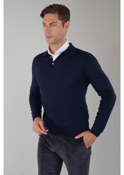 Tr 24201 Düğmeli Polo Yaka Triko Lacivert TR24K24201_D39