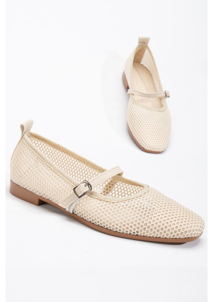 Kadın Bej Oval Burun Fileli Babet