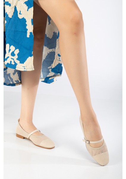 Kadın Bej Oval Burun Fileli Babet fiyatları