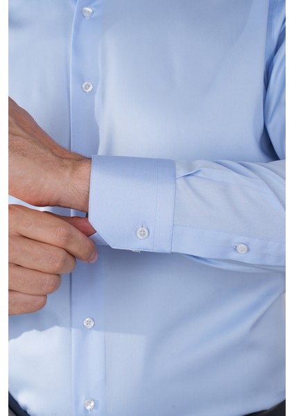 Mavi Uzun Kol Klasik Yaka Cepsiz Erkek Gömlek GMKLS250016_D35 fırsatları