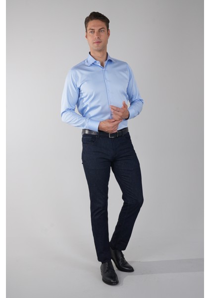 Mavi Uzun Kol Klasik Yaka Cepsiz Erkek Gömlek GMKLS250016_D35 indirimleri