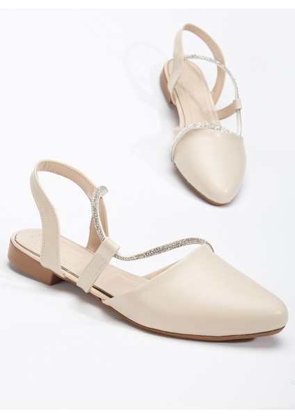 Kadın Bej Taş Halat Detaylı Babet