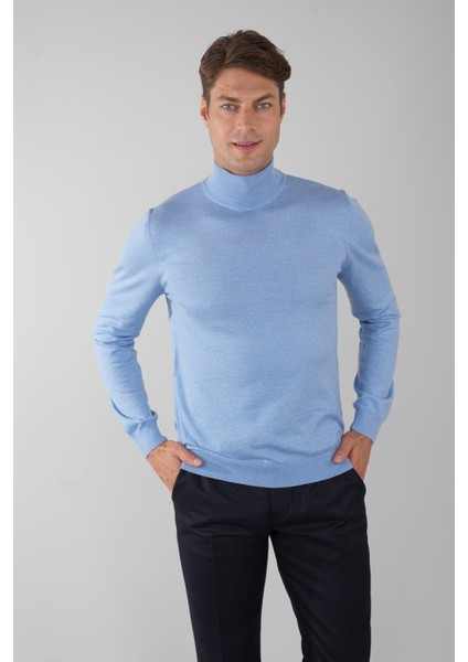 Erkek Basic Yarım Balıkçı Yaka Triko Mavi TR23KNOS23210_D35