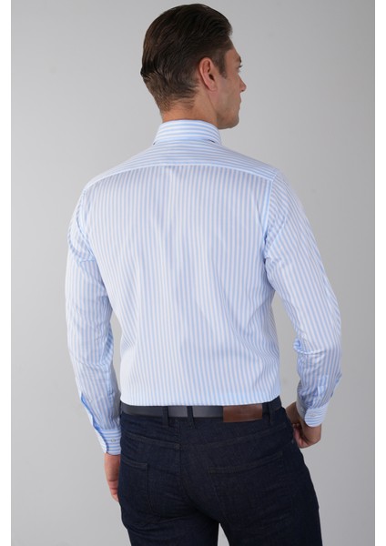 Uzun Kol İtalyan Yaka Cepsiz Mavi Pamuk Erkek Gömlek GMCZG250040_D35 fiyatları