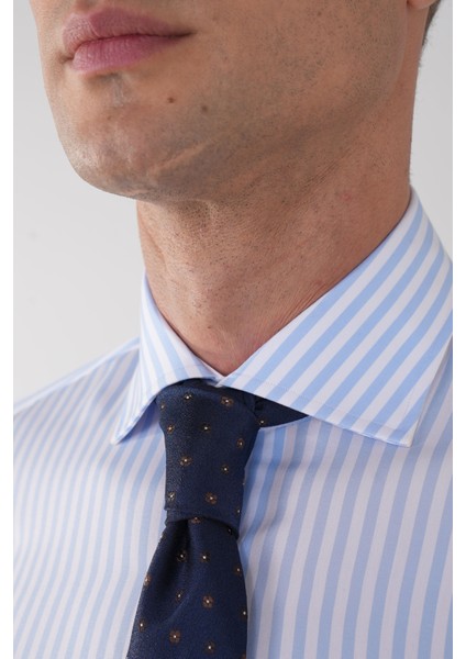 Uzun Kol İtalyan Yaka Cepsiz Mavi Pamuk Erkek Gömlek GMCZG250040_D35 modelleri