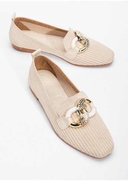 Kadın Bej Önü Toka Detaylı Triko Babet fiyatları