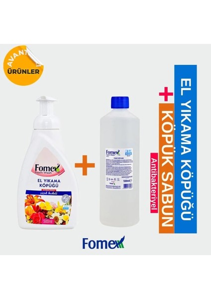F401 Köpük Sabun 500 ml Pompalı 1 Adet +F109 Köpük Sabun 1000 ml