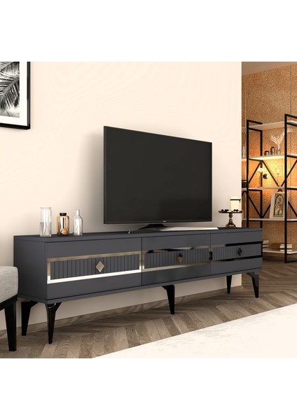 Norra 180 cm Tv Sehpası (Alt Modül) Antrasit-Gümüş fiyatları