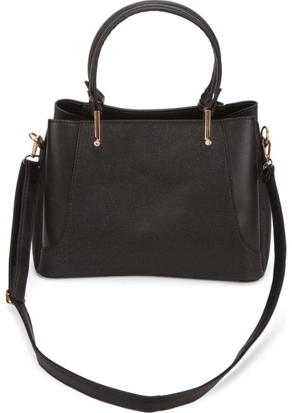 Kadın Siyah Charm Detaylı El ve Omuz Çantası