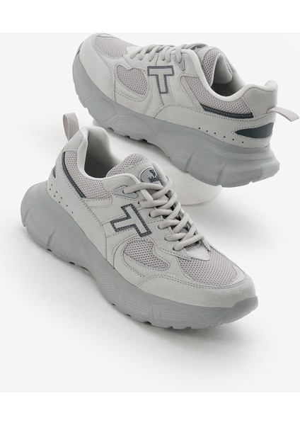 Unisex Açık Gri Yüksek Faylon Taban Nefes Alabilen Kumaş Bağcıklı Spor Ayakkabı
