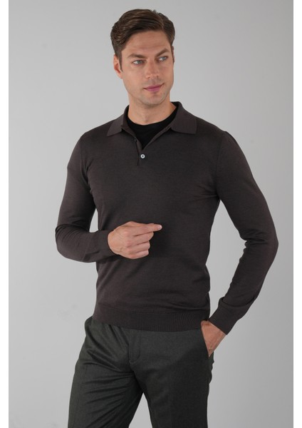Tr 24201 Düğmeli Polo Yaka Triko Kahve TR24K24201_D11