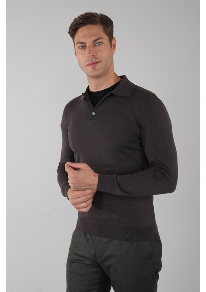 Tr 24201 Düğmeli Polo Yaka Triko Kahve TR24K24201_D11 fırsatları