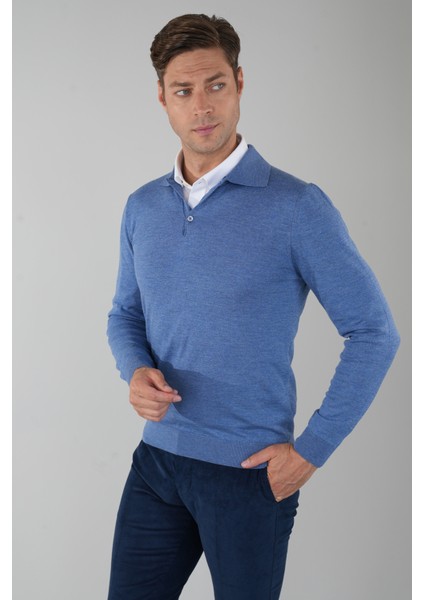 Tr 24201 Düğmeli Polo Yaka Triko Indıgo TR24K24201_D66