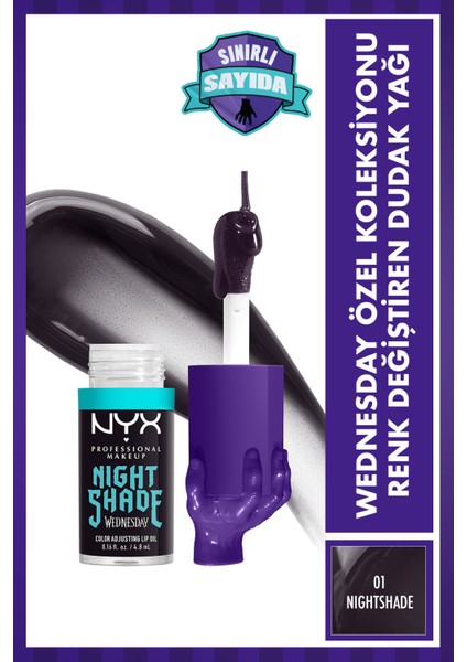 Wednesday Özel Koleksiyonu Renk Değiştiren Dudak Yağı - 01 Nightshade