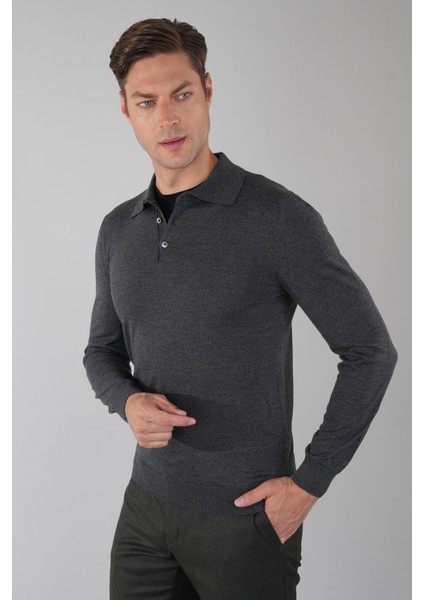 Tr 24201 Düğmeli Polo Yaka Triko Antrasıt TR24K24201_D58